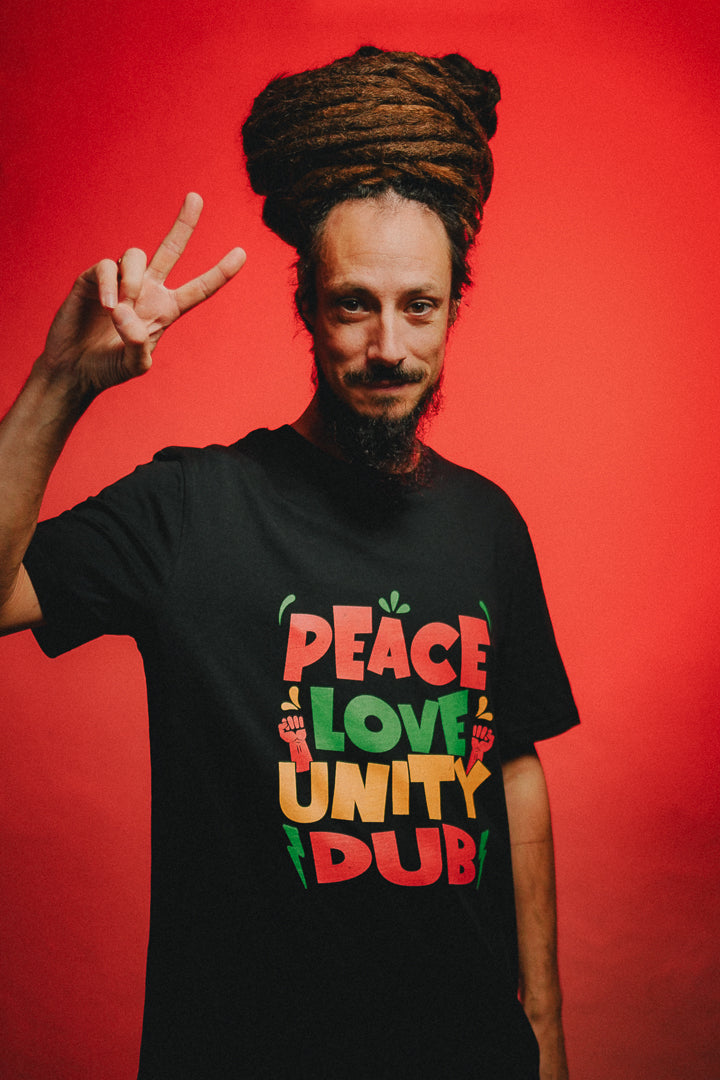PEACE LOVE DUB & UNITY- Black Organic Cotton T-shirt [More colours available]